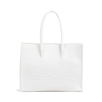Coccinelle kožená kabelka velká shopper logo bílá
