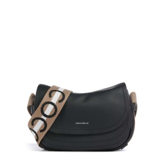 Coccinelle kožená crossbody kabelka překlápka černá