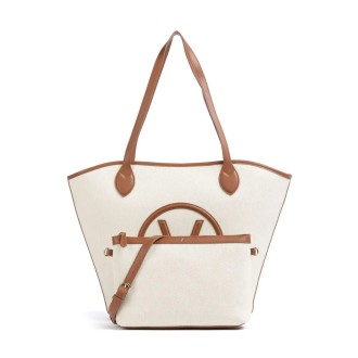 Valentino bags shopper plátěná kabelka s pouzdrem béžová hnědá