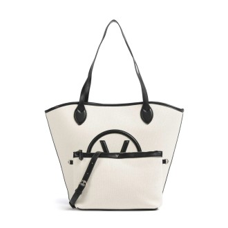Valentino bags shopper plátěná kabelka s pouzdrem krémová černá