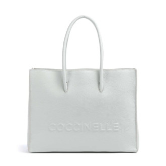 Coccinelle kožená kabelka velká shopper logo bledé modrá