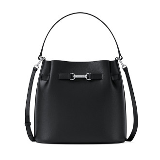 Michael Kors Carson medium bucket kožená kabelka černá silver